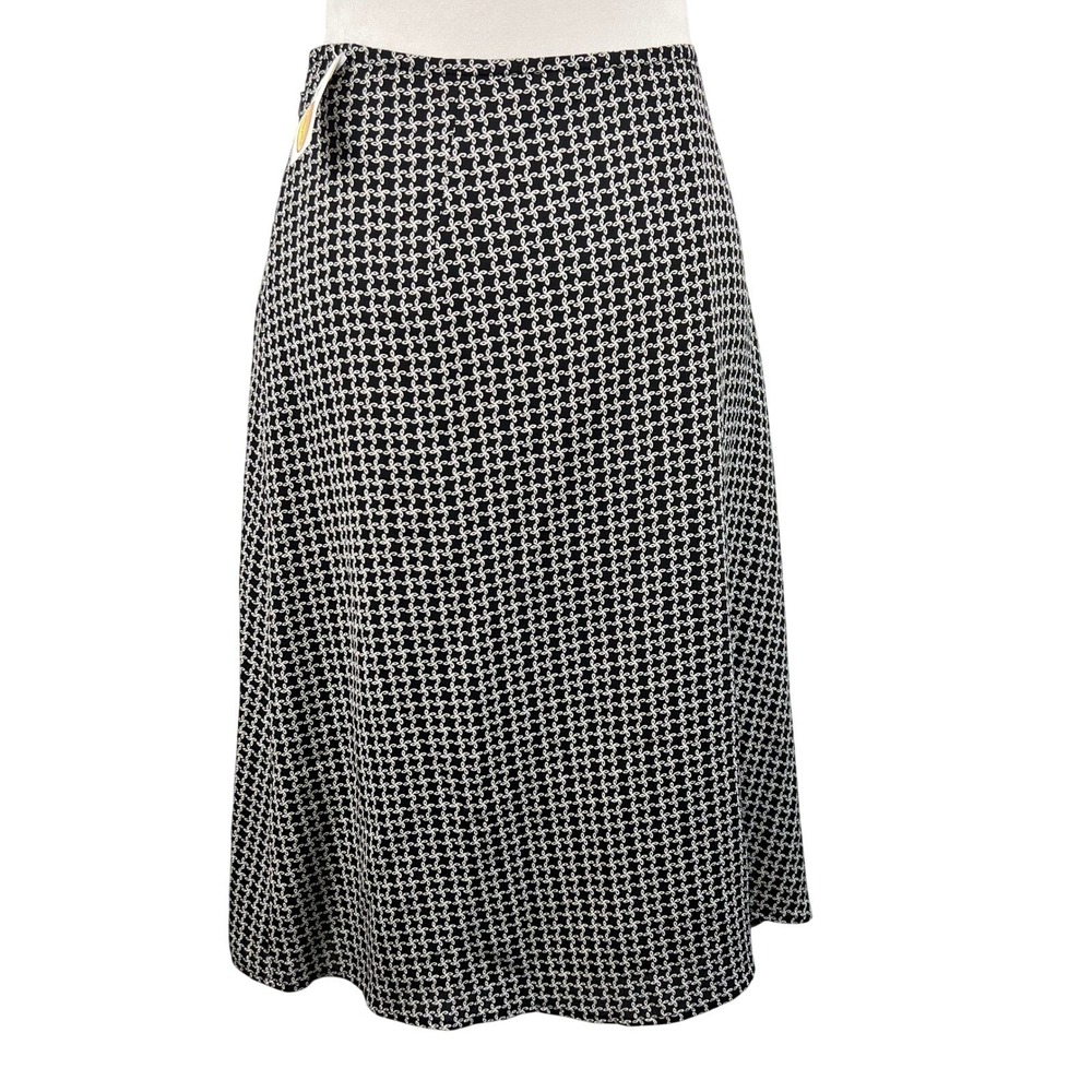Talbots Silk Knee Length Skirt Size 16 Black White Church Formal Business Chic